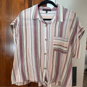 Always Indigo Striped Button Down Shirt NWT